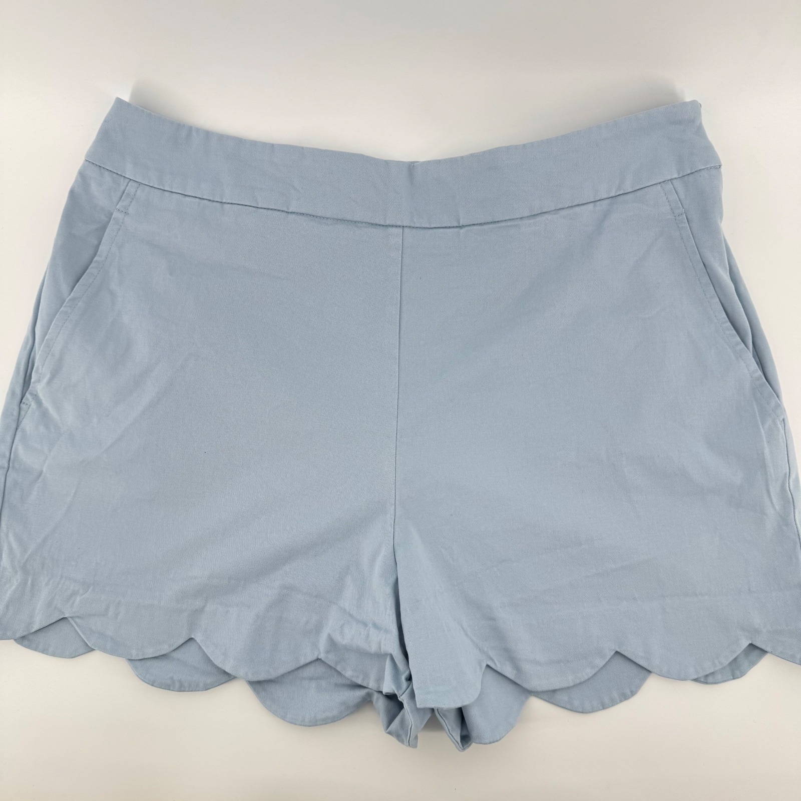 Blue Rain Scalloped Hem Shorts Baby Blue Size L Cotton Spandex Casual